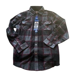 New Freedom Foundry fleece plaid black and burgundy outdoor hiking shirt